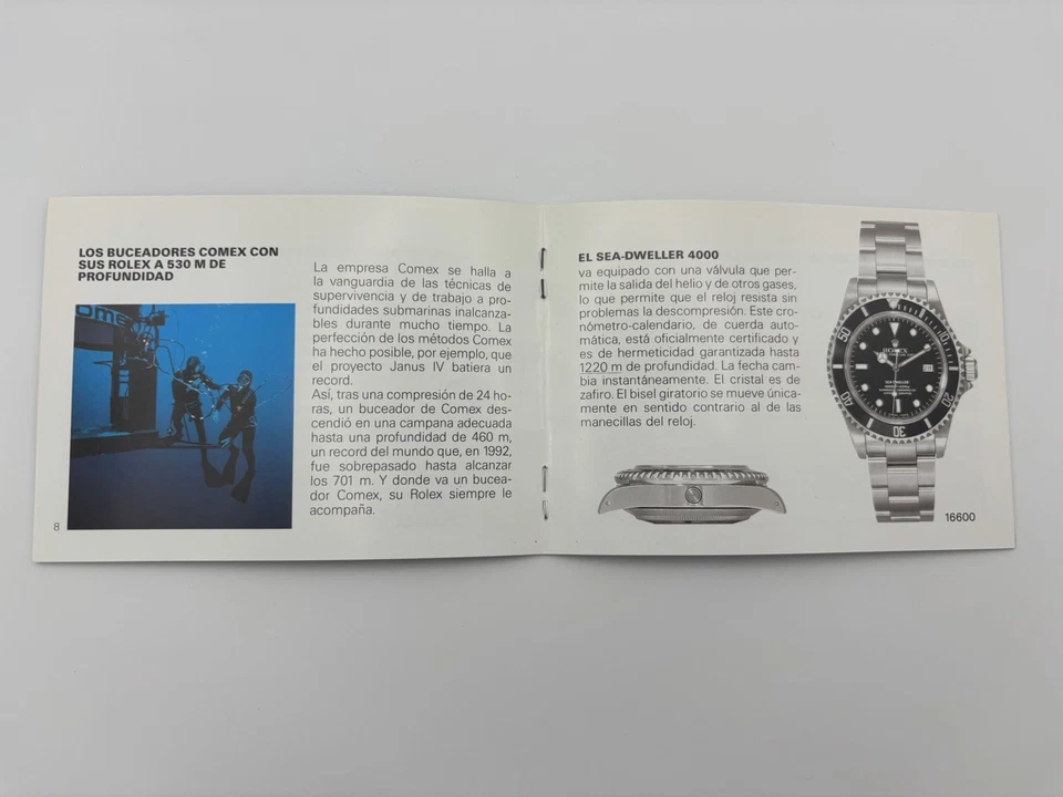 Rolex Submariner Sea-Dweller Folleto Manual Español 2000 Original Foto 4 de 4