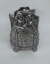 Round Pewter Candle Holder W Angels And Neighbors Prayer, Candle Not Included
