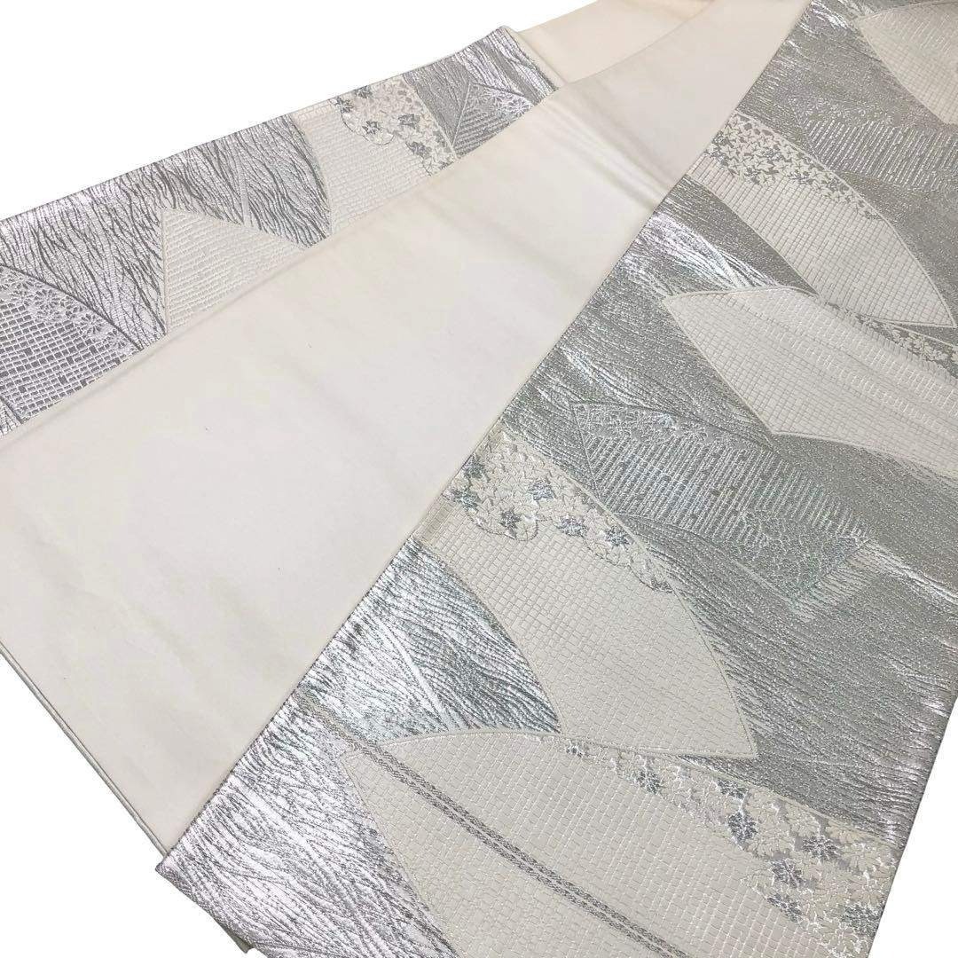 Fukuro Obi Flower Pattern Silver Thread White Use… - image 9