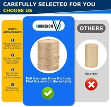 805FT Natural Jute Twine String, Bulk Hemp Jute Rope Cord Twine for Crafts Ga...