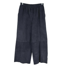 Karen Millen Goat Suede Cropped Pull On Pants Size 6 Black Wide Leg PT-2672