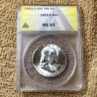 1953 S 50c ANACS MS65. Free Shipping (6595)