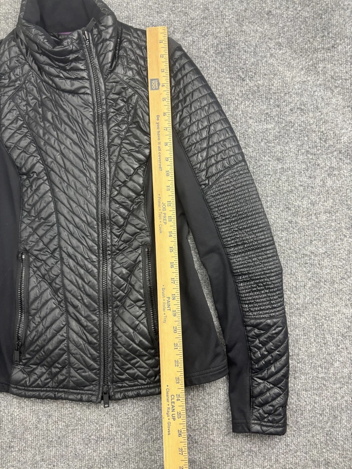 Zella Jacket Womens Small Black Quilted Mixed Media Softshell Full Zip Moto - Image 3 of 4