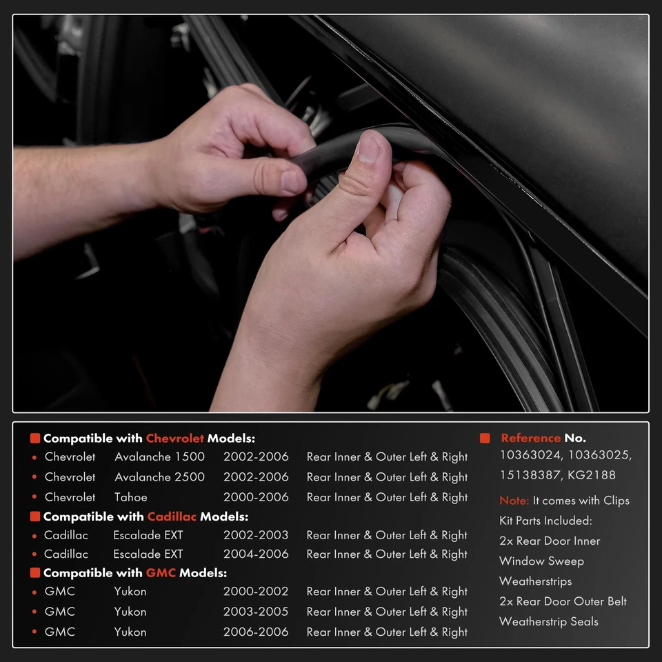 4 задних внутренних и наружных уплотнения уплотнительной полоски для Chevrolet Tahoe GMC Yukon 2000-2006 - Изображение 2 из 4