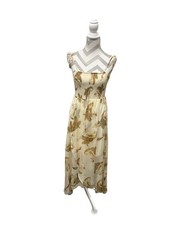VINCE CAMUTO Dress Small yellow colorful print Hi Low hem shirred bodice NWT