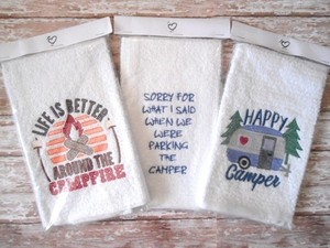 Embroidered Hand Towels, Happy Camper, Camfire, Sorry When Parking Camper, Funny