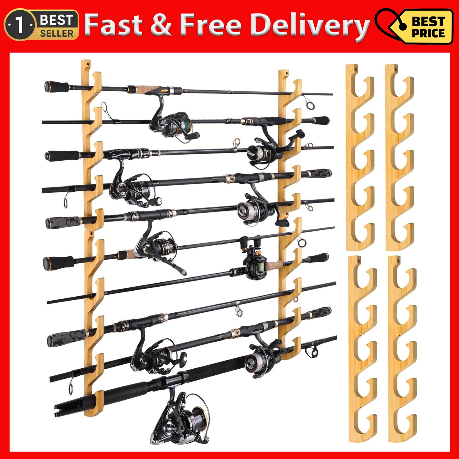 WH5 Horizontal Fishing Rod/Pole Holders for Garage, Wall or Ceiling Mounted