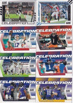 2022, 2023, & 2025 Panini Score Football -CELEBRATION insert 39 card lot