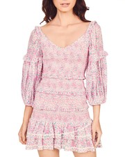LoveShackFancy Women's Ensley Smocked Embroidered Floral Printed Mini Dress SZ S