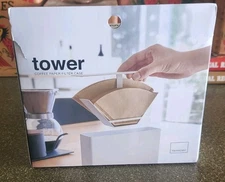 NEW IN BOX Yamazaki Paper Coffee Filter Case Holder Storage Tower WHITE
