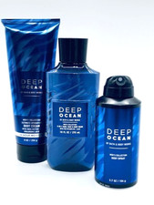 BATH  BODY WORKS DEEP OCEAN MEN  S BODY SPRAY CREAM  3-IN-1 WASH 3 PC SET NEW