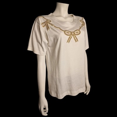 Vintage Designer Bluse ''Le maglie di Elda Verney'' Beige Schleife Gr. S