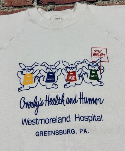 Vintage Westmoreland Hospital Sweatshirt Overly’s Health & Humor Bunny Men’s L - Picture 5 of 11