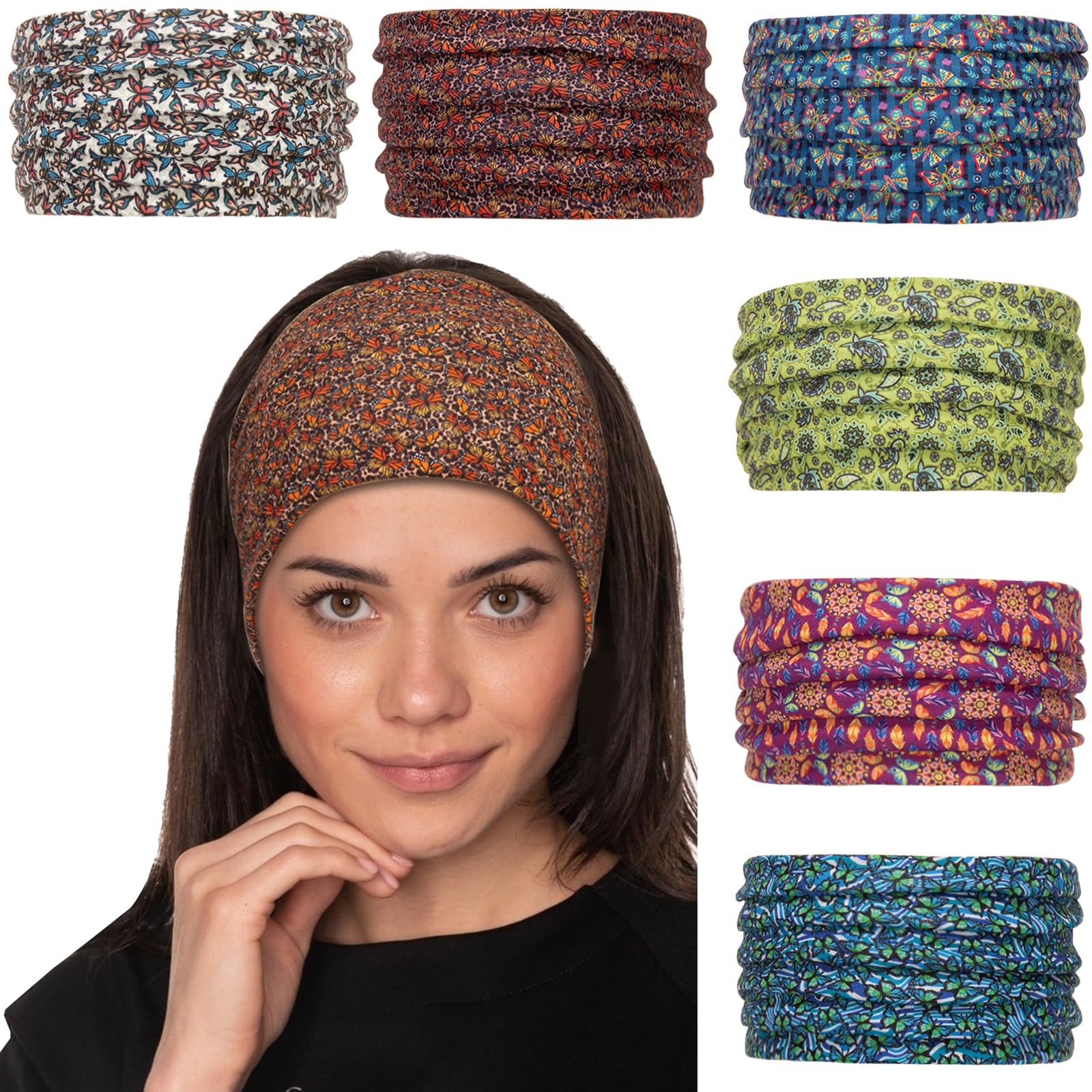 6Pcs Wide Headbands for Women Non Slip Soft Fabric Hair Wrap Boho Head Bands ...