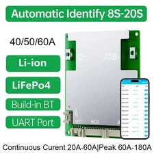 8S-20S 40A 50A 60A LiFePo4 Li-ion Battery Smart BMS w/Balance Built-in Bluetooth