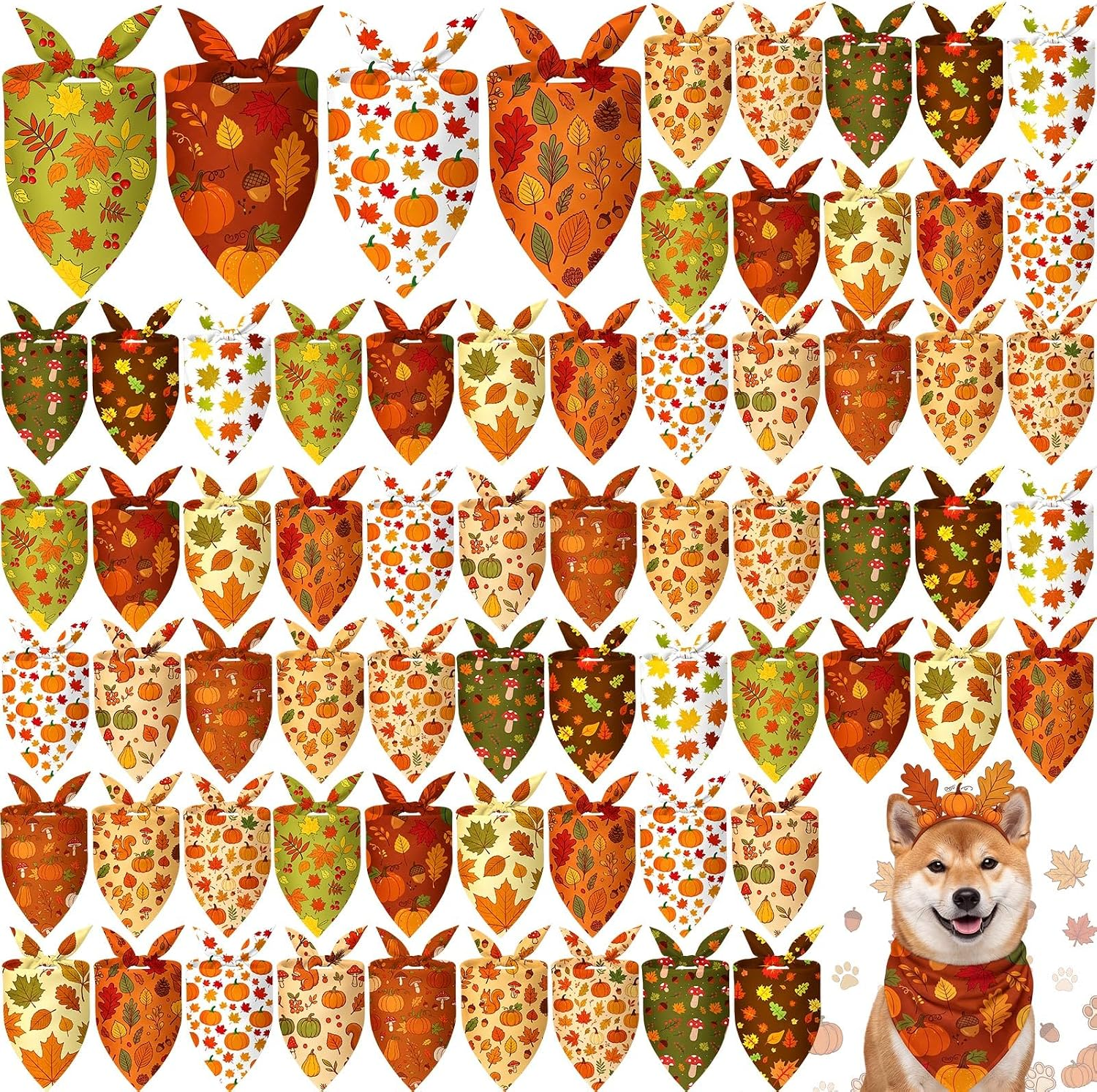 60 Pcs Fall Thanksgiving Dog Bandanas, Maple Leaves Pumpkin ...