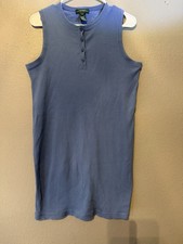 Lauren Ralph Lauren Ribbed Knit Sleeveless Button-Front Tank Dress Blue S