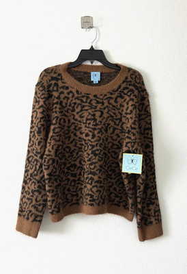 CeCe Women s Knit Soft Sweater Brown & Black Abstract Animal Print Medium NWT