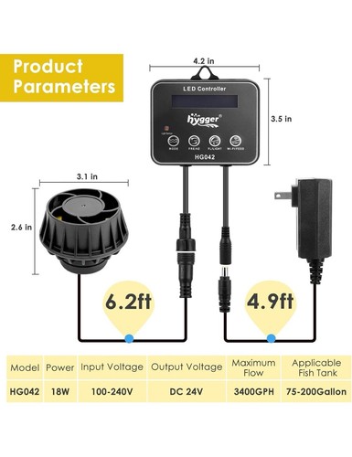 hygger Aquarium Inverter Wavemaker Pumpe LED Controller 3400GPH 75-200 Gal HG042 - Bild 8 von 14