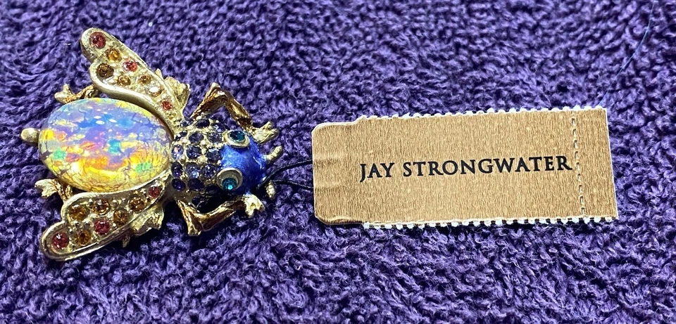 PIN MOSCA JAY STRONGWATER BEJEWELED ÓPALO SWAROVSKI Cristal Firmado con Bolsa Negra Foto 4 de 4