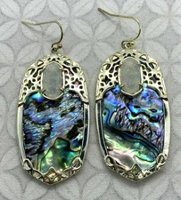 Kendra Scott Deva Statement Earrings Iridescent Drusy Abalone Shell Gold Tone