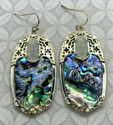Kendra Scott Deva Statement Earrings Iridescent Drusy Abalone Shell Gold Tone