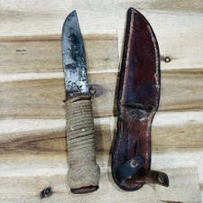 Vintage 1940s WWII Kinfolks(?) Fighting Knife With Sheath WW2 5” Blade **READ**