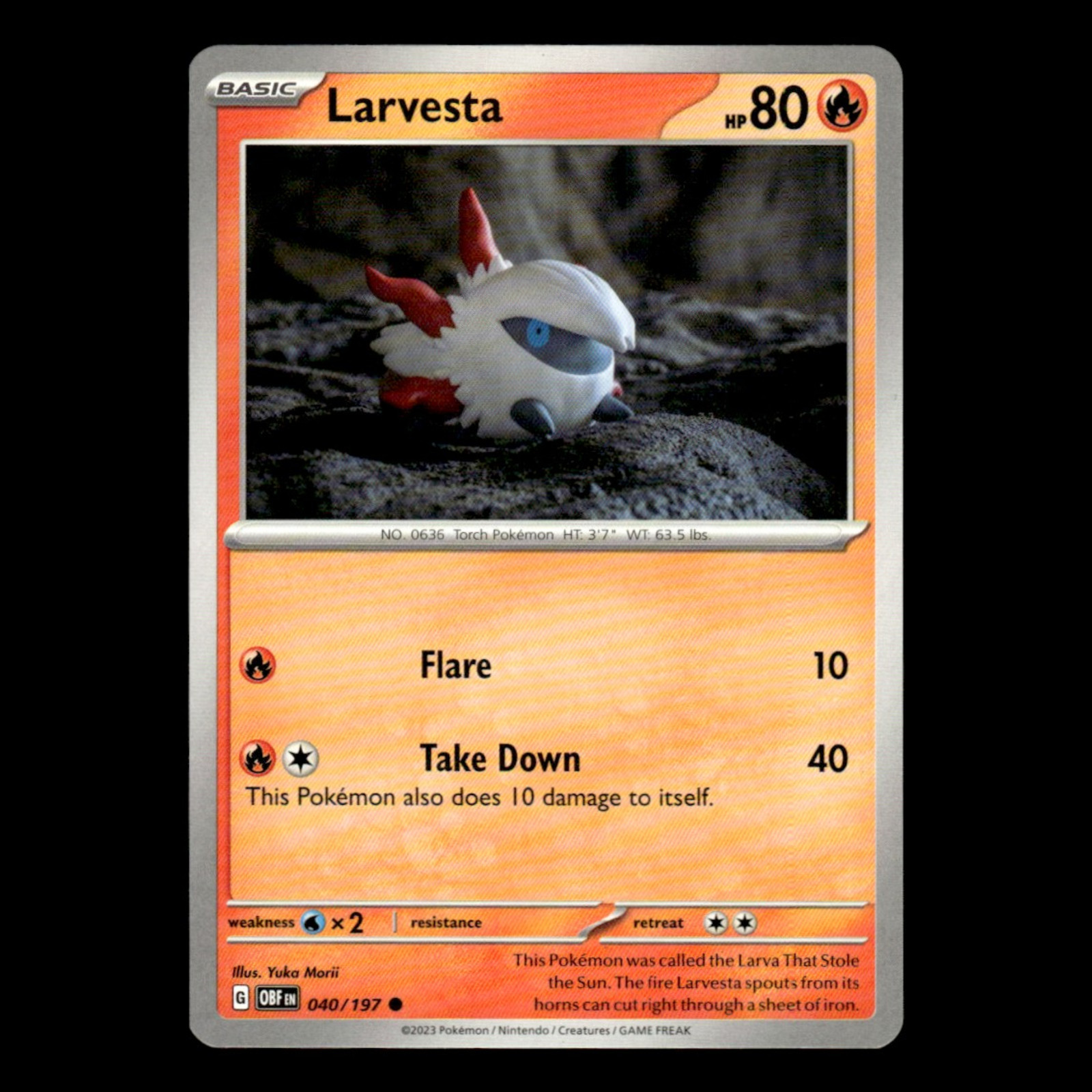 Larvesta #40 2023 Scarlet - Violet Obsidian Flames Yuka Morii Common Pokemon NM
