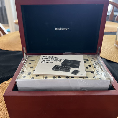 Brookstone Classic Dominoes Plus Mini Travel Cribbage In Wood And Felt Case