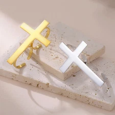 Two Finger Cross Ring Cross Open Ring Trendy Christian Style Gold Silver Color