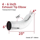 Chrome Diesel Exhaust Turndown Elbow Tip 4" inlet 6" Outlet 23" Long