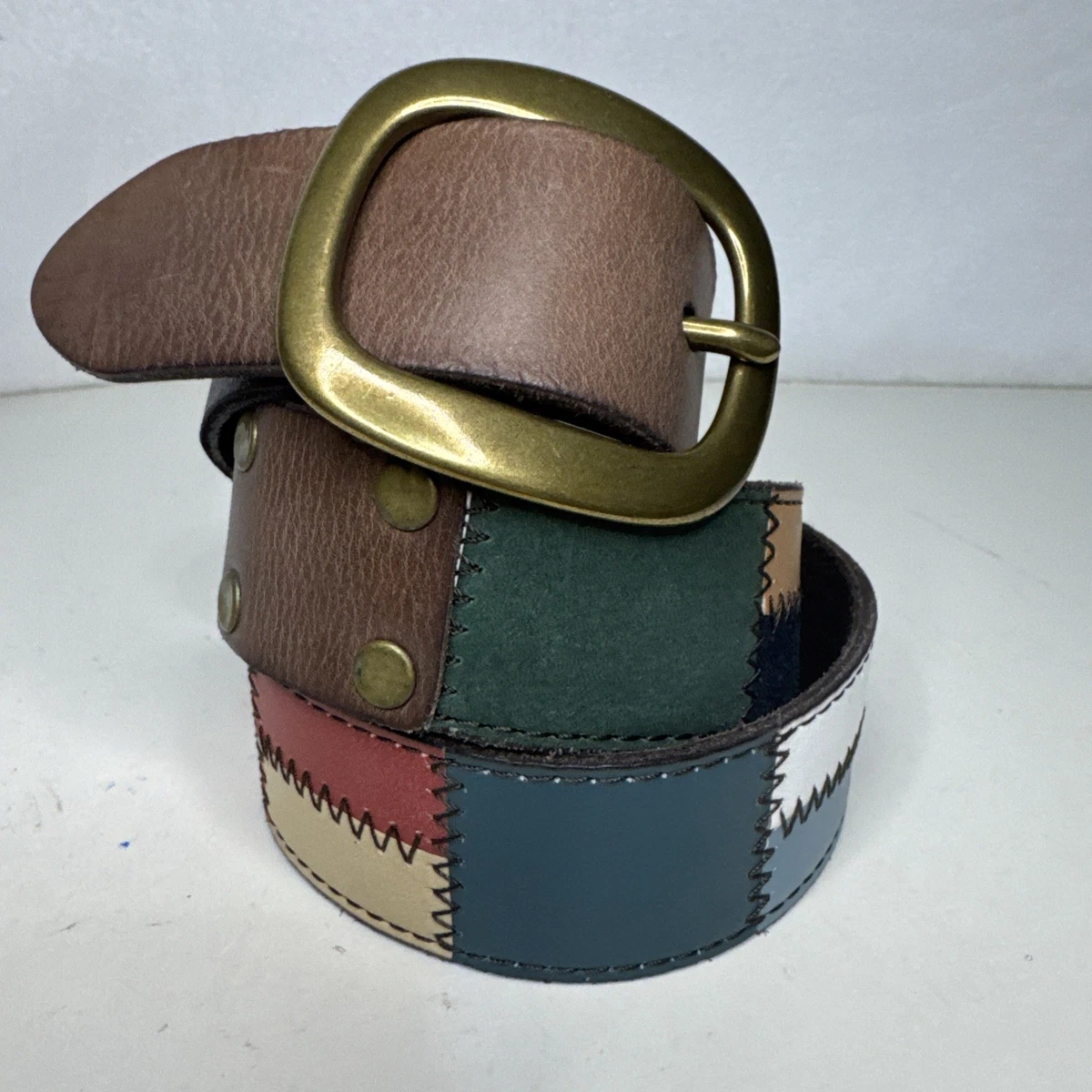 Lucky Brand Y2K Boho Woven Multicolor Leather D-Ring Belt Size XS/S 90s Rainbow Woven Leather Belt: Adjustable Multicolor  main image 2