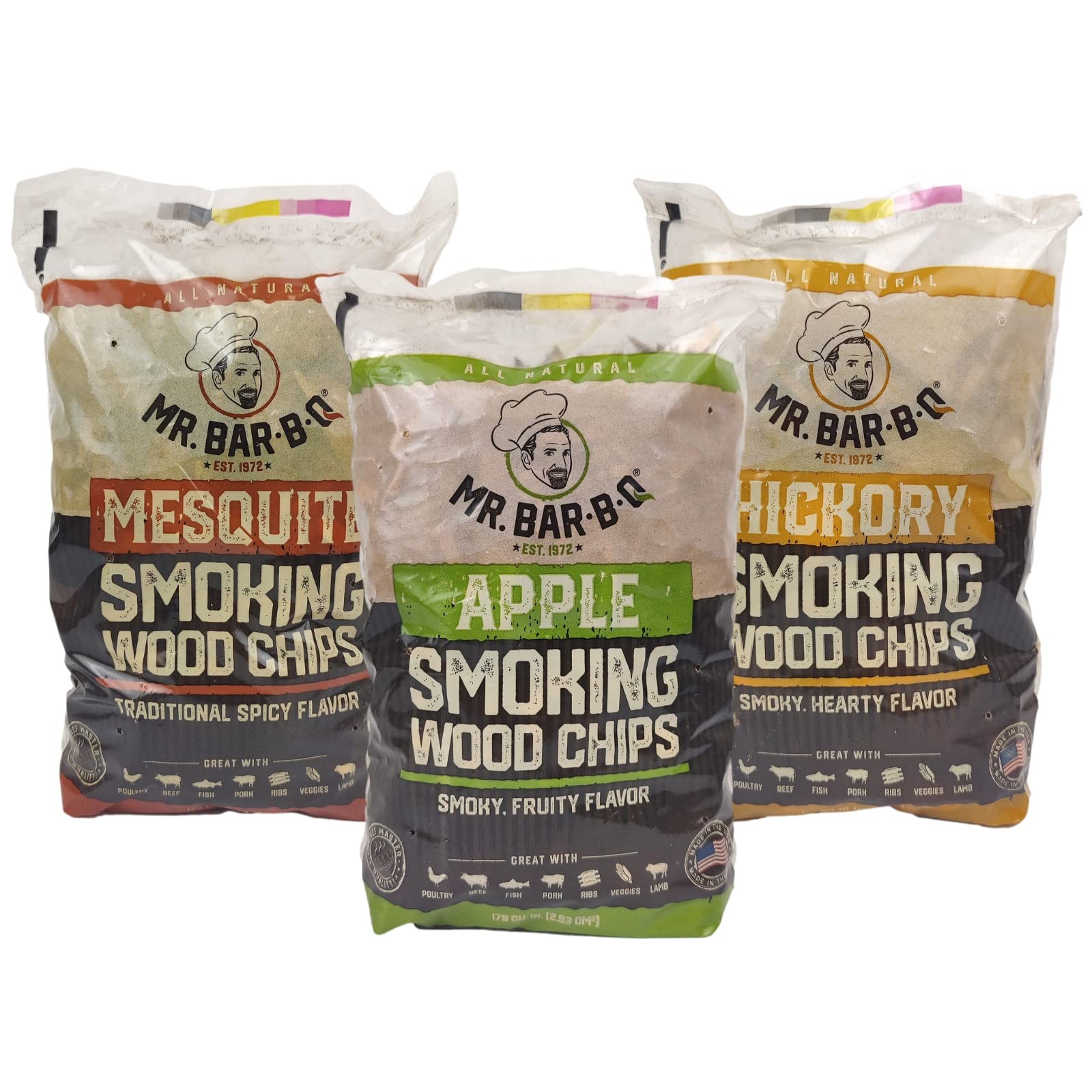 Wood Smoker Chips Bundle of 3 Flavors - Apple, Mesquite & Hi
