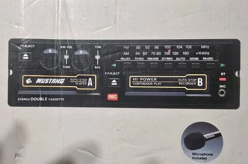 Vintage Mustang Double Cassette Car Stereo CRF-680B TAPE PLAYER W/ Mic/Box