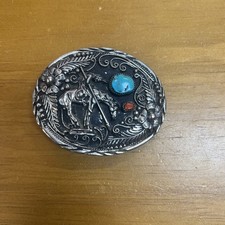 Vintage SSI Native American Turquoise Coral Native American Belt Buckle