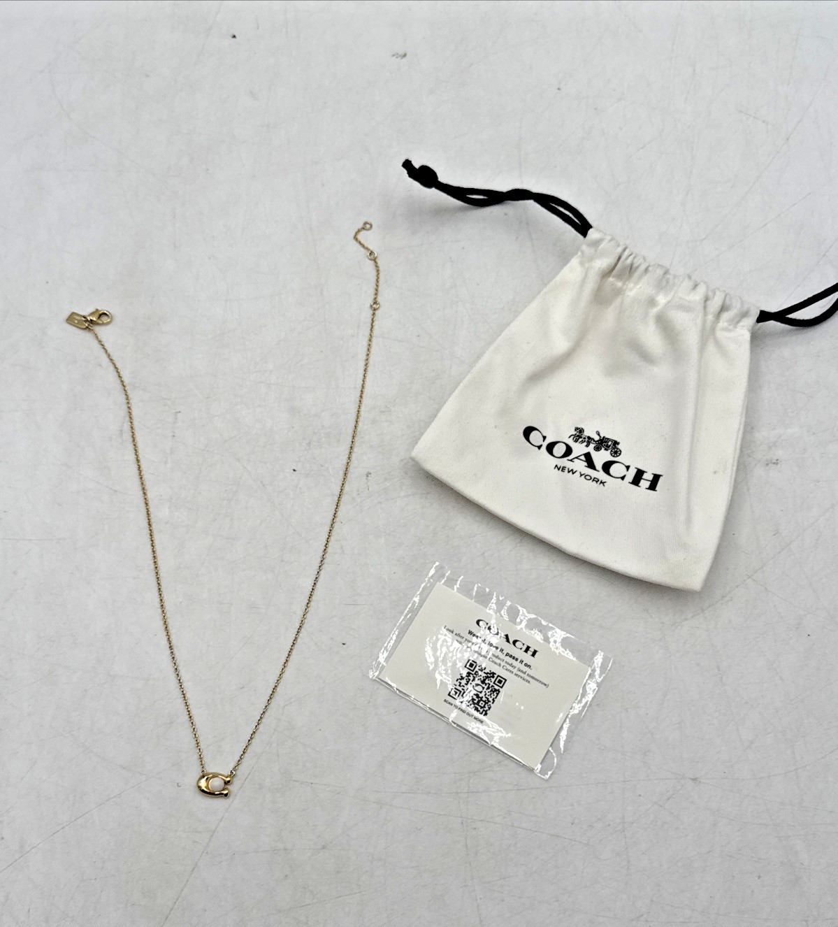 Coach Signature C Pendant Necklace Gold Tone Pavé Crystal Logo Jewelry
