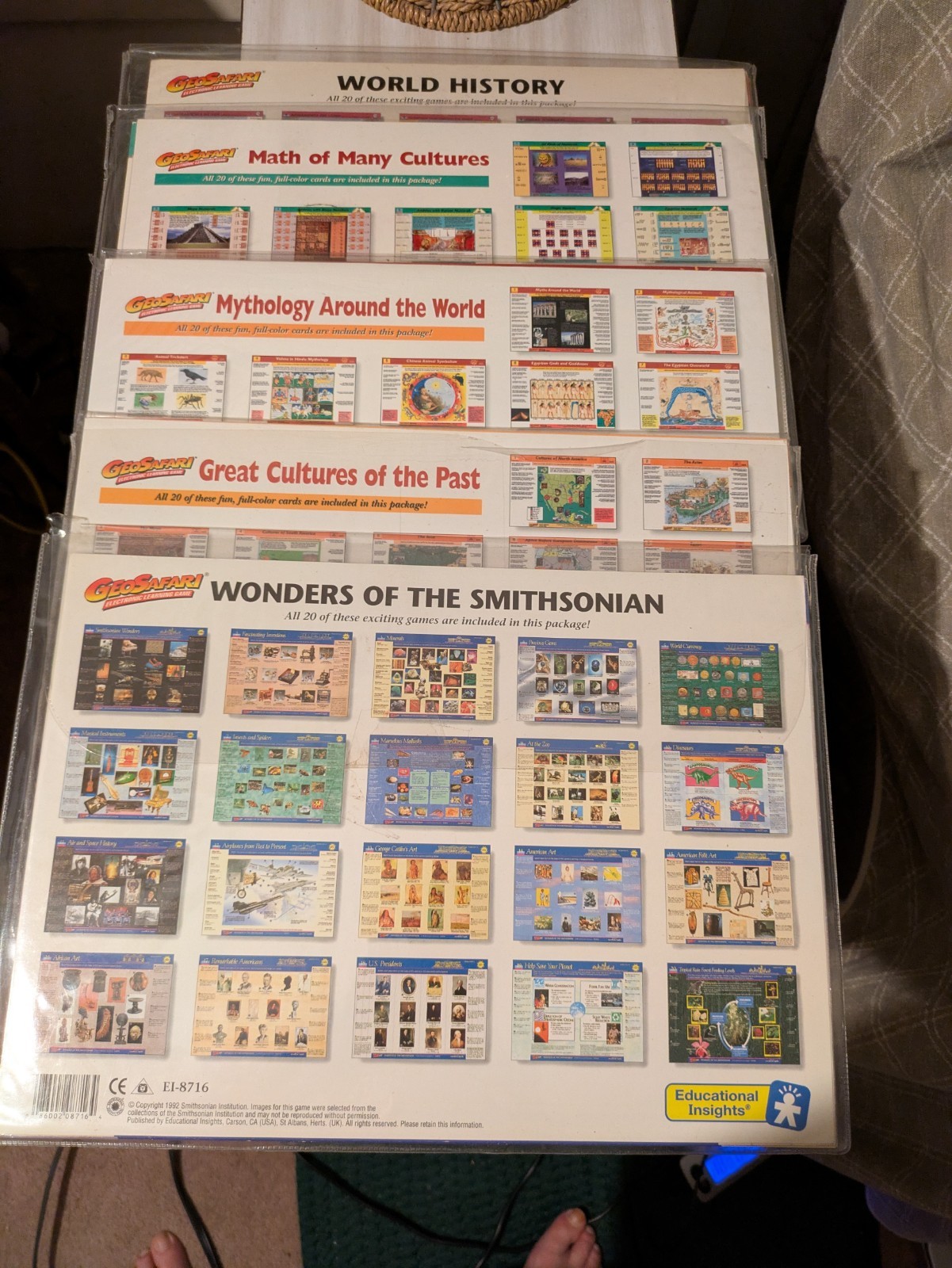 GeoSafari  electronic learning game cards Lot of 5 Double sided.  ages 10-Adults