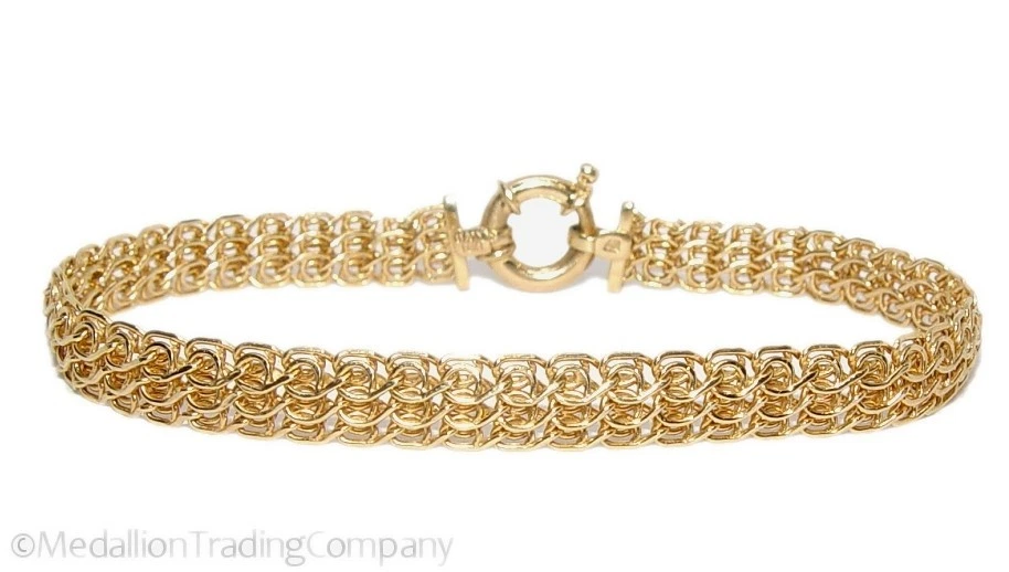 14K Yellow Gold 7.5mm Milor Infinity Link Mesh 3 Row Bracelet Senora Lock lOT - Image 2 of 4