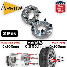 2 PIEZAS ADAPTADORES ESPACIADORES DE RUEDA DE 1" DE ESPESOR 5X100MM BUJE DE VEHÍCULO PCD A RUEDA DE 5X100" PCD