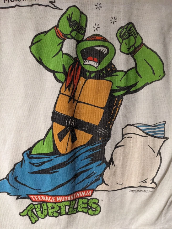 Vintage 1982 Teenage Mutant Ninja Turtles I Hate Morning Kids 8-10 White T-Shirt - Image 2 of 4