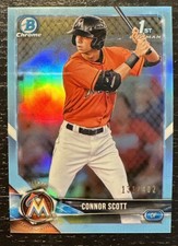 2019 Bowman Chrome Connor Scott 1st Bowman Lt Blue Refractor 131/402 Marlins