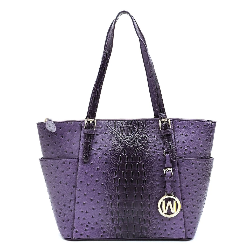 紫色三件套手提包套装-人造鳄鱼皮时尚 — 第 3/4 张图片