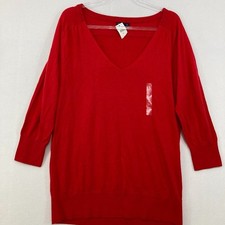 New GAP size XL Red V Neck 3/4 Sleeve Lightweight Knit Pullover Sweater Preppy