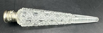 Antique Cut Glass Crystal Perfume Bottle Lay Down Top 5'' Tear Catcher