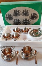 SET  6 TAZZINE TERMICHE CAFFÈ  ACC. INOX 18/10 CON PIATTINI e CUCCHIAINI P.N.B.