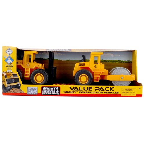 Mighty Wheels 2 Pack Construction Vehicles - 7" Roller & Forklift, Durable