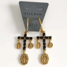 Pilgrim Cross Statement Drop Hoop Earrings Retro Women Party Vacation Jewelry
