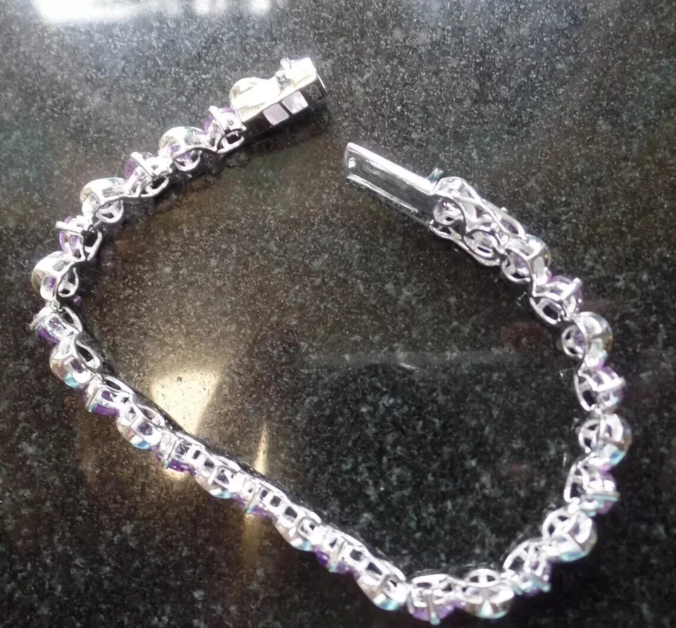 9Ct Round Lab-Created Amethyst S Link Women's Tennis Bracelet 14K White Gold FN - Image 4 of 4