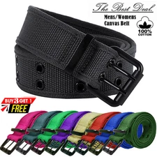 Mens Womens Double Grommet Hole Belts 100% Cotton Canvas Web Casual Buckle Belt