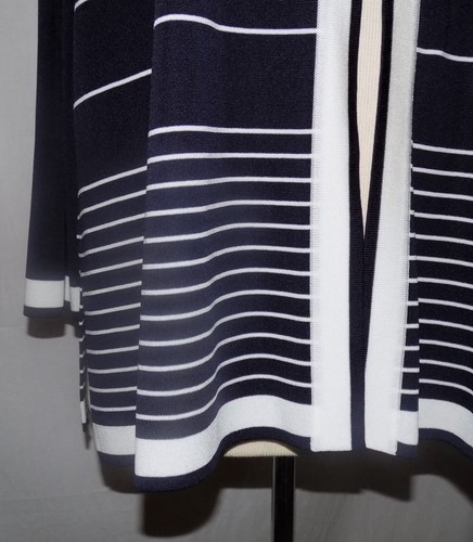 Misook Damen Strickjacke marineblau mit weißen Streifen & Borte offen vorne Strick 2X - Bild 4 von 5